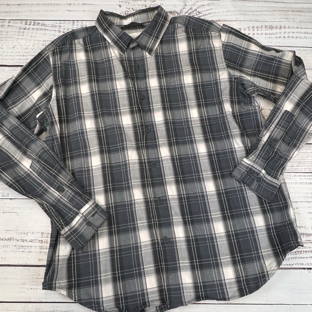 Columbia Shirt Mens L Grey Plaid Long Sleeve Button Down Outdoor Stretch Pocket‎